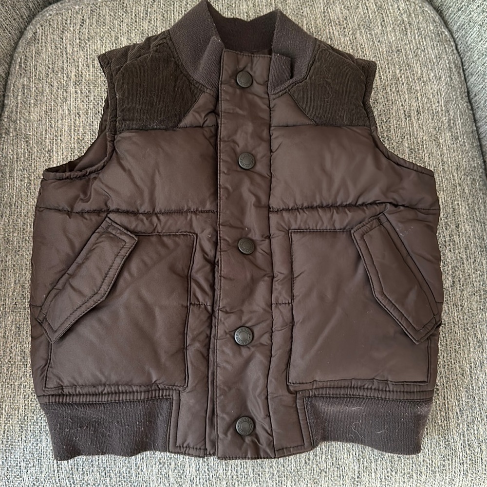 Brown Puffer Vest with Corduroy details